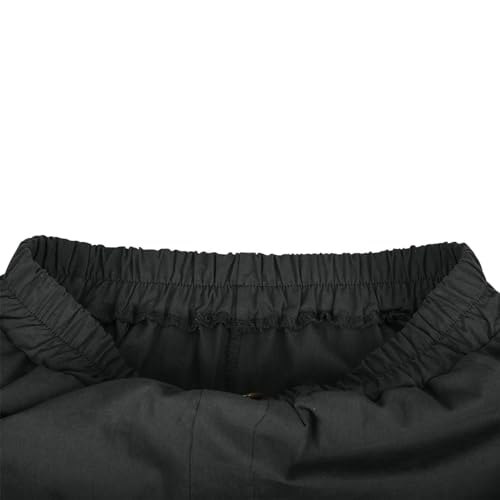 GOFULY Bermuda Shorts for Women Knee Length High Rise Cotton Linen Shorts Elastic Waist Button Half Pants with Pockets3