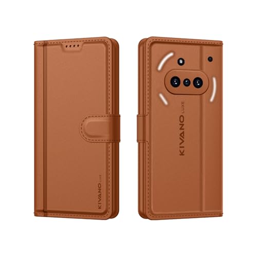 Image of KIVANO LUXE Compatible for Nothing Phone 3(a) Luxury Handmade Leather Magnetic Flip Folio Case | Card Holder & Kickstand | Slim Protective Cover | Unisex - Brown