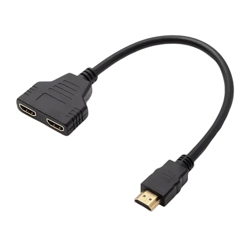 Fllyvly - Cable divisor HDMI 1 entrada 2 salidas, adaptador HDMI para duplicación de señal, compatible con Xbox, PS3, HDTV, 1080p, regleta HDMI para TV, longitud 30 cm, conector chapado en oro