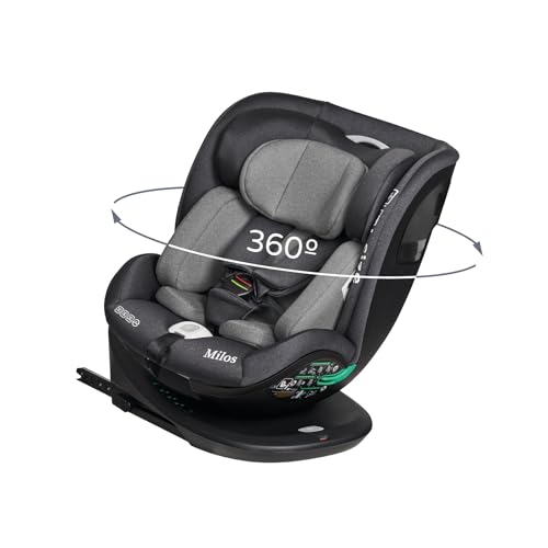MS BabyWorld – MILOS – Silla de coche I-Size Grupo 0/1/2/3 | 40-150 cm | Isofix y Top Tether | Nacimiento a 12 años (0-36 kg) | A contramarcha hasta 18 kg | Giratoria 360º Universal