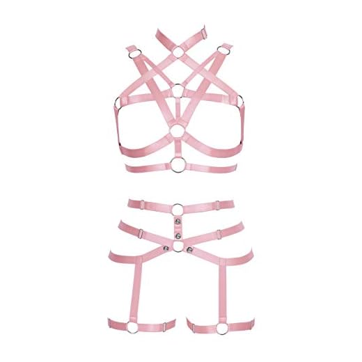BANSSGOTH Liguero de Pentagrama para Mujer, arnés, lencería ahuecada, Sujetador, Punk gótico, de Talla Grande, Festival de Baile Rave (Rosado)