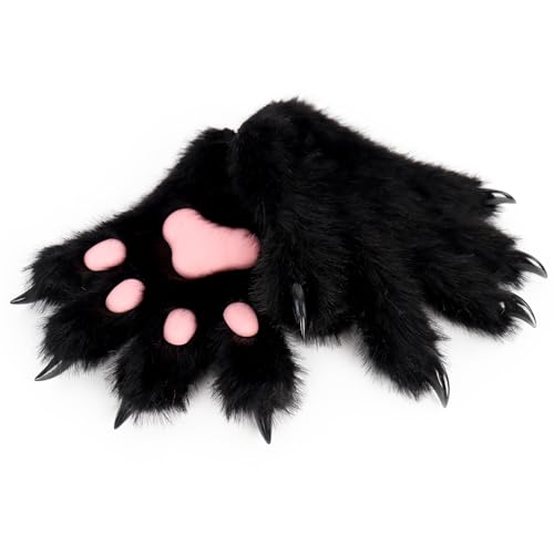 HAOAN Furry Fur Cat Wolf Fox Dog Fur Animal Paws Claws Golves Mittens Hands Costume Cosplay2