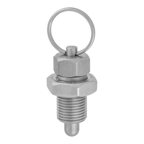 HALLMERS M16 x 23mm Thread 8mm Pin Diameter Ball Head Indexing Spring Plunger with Pull Ring - Stainless Steel Retractable Locking Bolt Auto Stop Non Lock-Out Threaded Index Mechanism Accessory Tool