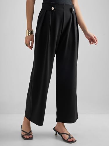 Image of Tokyo Talkies Wide Leg Relaxed fit Korean Pants |Ultra Soft|High Rise Pleated Trousers |Workwear|Formal All Day wear