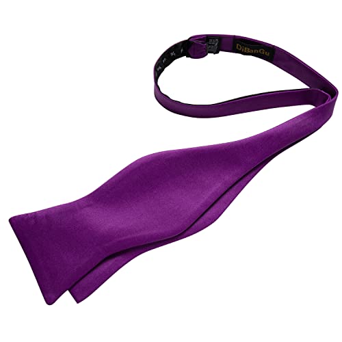 Image of DiBanGu Solid Color Bow Ties for Men Formal Satin Self Tied Bowtie with Lapel Pin Pocket Square Cufflinks for Wedding Party