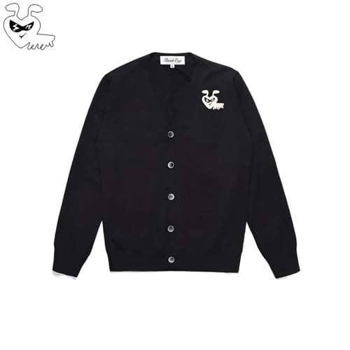 Men Cardigan V-Neck Cartoon Cute Glasses Ant Embroidery Cotton with Button Solid Casual Fit Open Front Sweater4