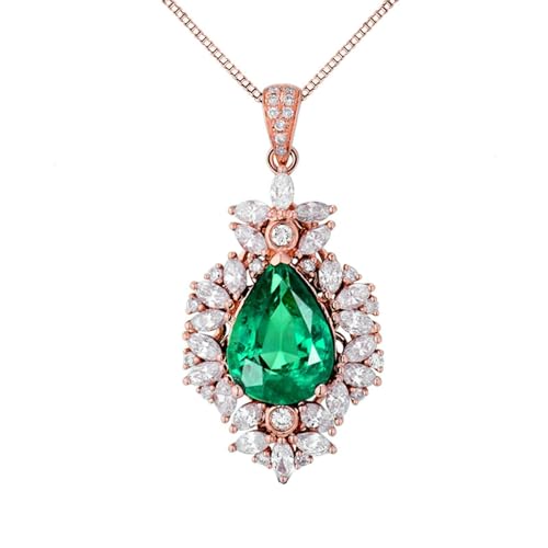 Homxi Colgante Oro Rosa 18K Mujer,Colgante Flores con 2.81ct Esmeralda 1.42ct Diamante Colgantes Mujer Oro Rosa Verde