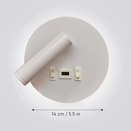 Image of Smartway Dexter White 12W Rotatable Bedside Wall Lamp - Modern Decorative Wall Light for Bedroom & Living Room, Premium Reading Lamp with USB Charging (Rotatable White)