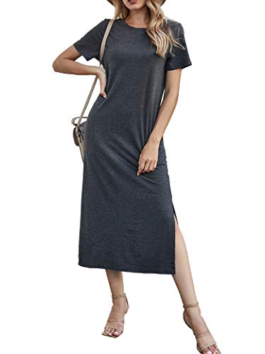 Image of Naggoo Women's Casual T Shirt Midi Dress with Side Slit and Pockets