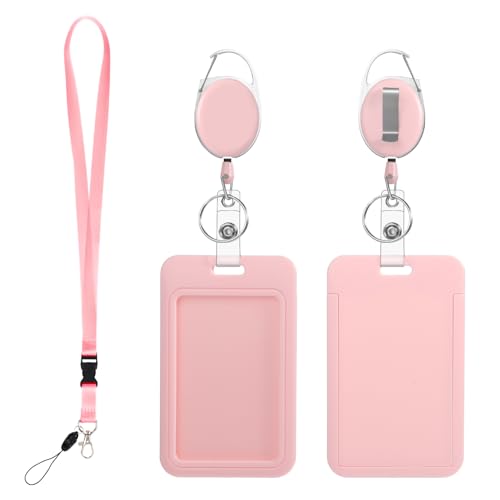 Ymapinc Pink Lanyards for ID Badges Holder, Retractable Clip for Nurse Teacher ID Card Holder Retractable with Pink Badge Reel