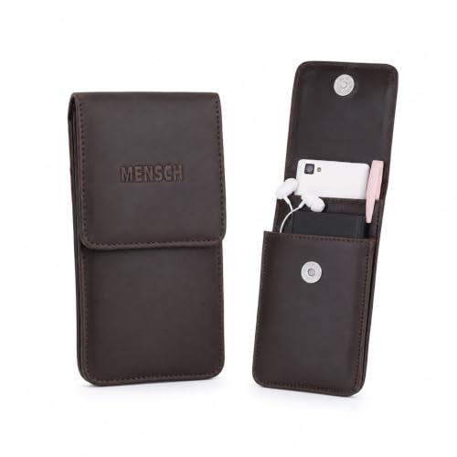 Image of MENSCH Genuine Leather Multifunctional Phone Mobile Pouch Waist Bag with Belt Loop for Accessories, Apple iPhones, Smartphones, Androids Upto 6.7 inch for Daily Use, Travelling for Men & Women (Brown)