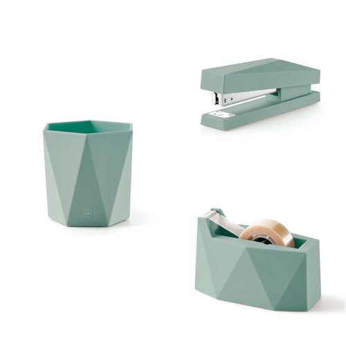 Lote de Miquelrius - Cubilete, Portalápices de Escritorio + Grapadora, Compatible con Grapas 24/6 + Dispensador de Cinta Adhesiva, Portarollo Cinta Adhesiva y Washi Tape