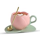 BOOSEN Taza de Café, 300ml Tazas de Cerámica, Juego Taza Tulipan y Platillo y Cuchara, Navidad, San Valentín, Día la...
