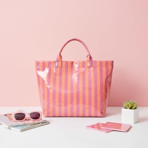 Image of Striped PVC Tote Bag for Women, Waterproof Plastic Hobo Handbag Summer Tote for Beach, Pool & Ideal Gift