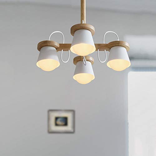 Lumière créative iron metal 4 éclairages suspension bois chic