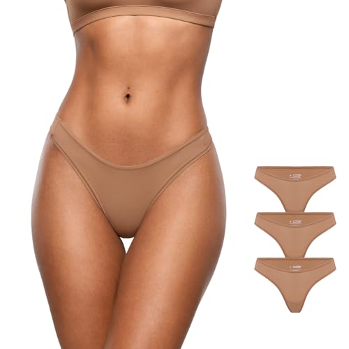 Image of INLYRIC Women's Inbarely Soft Thong - No Show Sexy Panties Breathable V-waisted Ladies Underwear 3 Pack