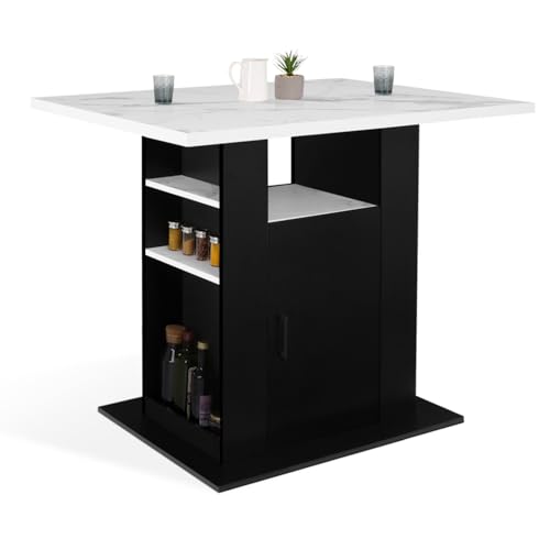 IDMarket - Ilot Central UGO 110 cm Effet marbre et Noir Alaska avec rangements