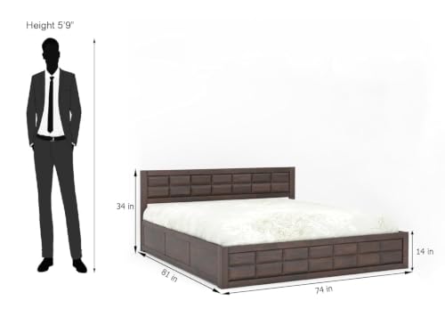 Image of Sheesham Wood King Size Bed with Box Storage | Wooden Double Bed Cot Palang Furniture for Bedroom Living Room and Home (Walnut Finish)