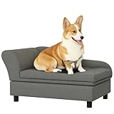 PawHut Pet Sofa, Dog Couch, Elevated Pet Bed for Small Dogs, with Hidden Storage, Soft Tufted Cushion, Gray