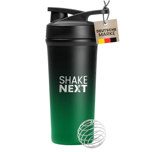 ShakeNext® Edelstahl Shaker [NEUEINFÜHRUNG] - Trinkflasche mit Mixball 700ml, Fitness und Protein Shaker mit auslaufsicherem Druckverschluss, patentiertes Design mit Farbverlauf (Schwarz-Grün)