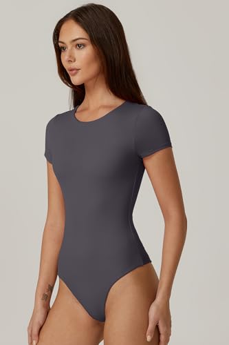 Image of QINSEN Women's Crew Neck Short Sleeve Bodysuit Double Lined Body Suits Basic T-shirt Tops