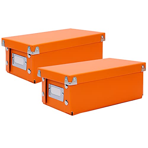 Caja de tarjetas de índice Snap-N-Store - Caja de índice plegable para 1100 tarjetas de 7,6 x 12,7 cm - Cajas de almacenamiento de tarjetas de visita, de recetas o de notas - Paquete de 2, naranja Cover