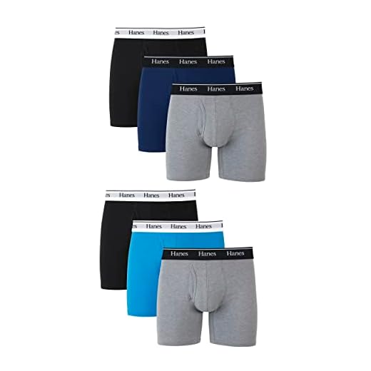 Hanes Originals Men’s Boxer Briefs, Stretch Cotton Moisture-Wicking Underwear, Modern Fit Low Rise, 6-Pack, Grey/Blue/Black