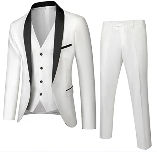 3 PCS Men's Suit Jackets One Button Mens Slim Fit Suit Men Suits for Business Wedding Party (Blazer+Vest+Pants)