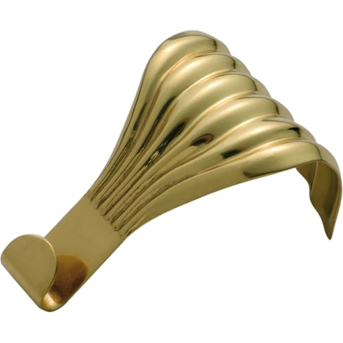 Image of Set of 6 Solid Brass Picture Rail Hooks - 2.0 inch x 1.3 inch, Fluted, Polished Lacquered Finish for Frames & Decor, Tool-Free Installation, Durable Metal Construction, Fits Most Rails - by A29