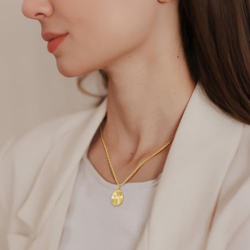 14K Gold Necklaces for Women Gold Pendant Necklace for Women with Cubic Zirconia Radiating Fan Texture Dainty Oval Necklace for Womens2