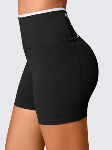 Aoysky Womens Workout Biker Shorts 5" Color Block High Waisted Yoga Athletic Shorts Black — view 3