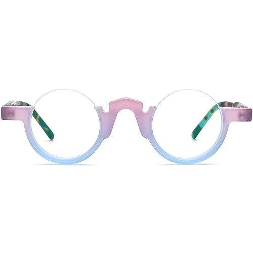 Image of HEPIDEM Matte Multicolor Acetate Glasses Frame Women,Semi Rimless Round Optical Eyeglasses