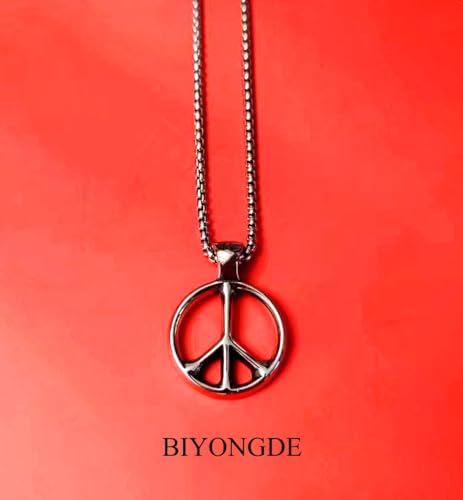 Anti-War Peace Sign Symbol Star Circle Pendant Necklace for Men Women, 24 inch Chain, Stainless Steel4