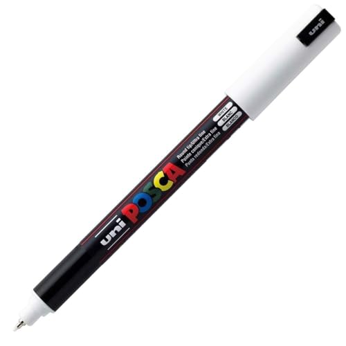 POSCA Mitsubishi Pencil – 3 Marker, weiß, PC1MR, extrafeine Spitze, 0,7 mm, Marker, Farbe auf Wasserbasis, für Papier, Textilien, Glas, Kieselsteine usw.