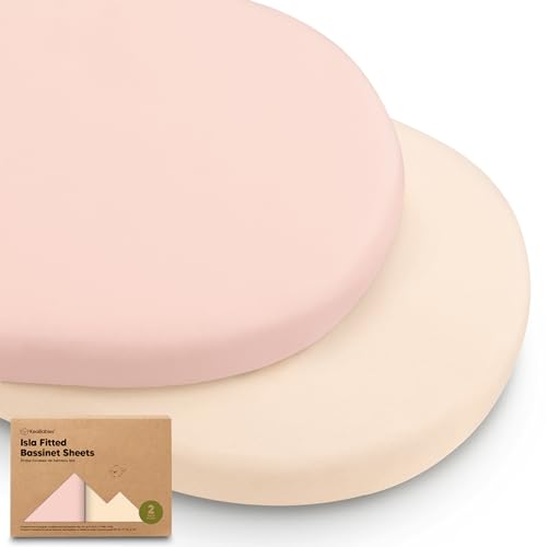 Image of 2-Pack Baby Bassinet Sheets Girl, Boy, 33x17 Bedside Sheets (Cameo) | Viscose Derived from Bamboo, Universal Fitted Bassinet Sheet, Compatible with Halo Bassinest Sleeper, Baby Delight, Graco