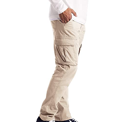 JEsilunmaMY Slacks for Men Multi-Pocket Spring Summer Straight Leg Trousers Solid Color Outdoor Military Army Cargo Pants (Apricot,Medium)2