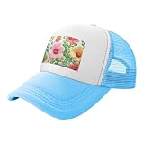 amrewqyl cappellino da baseball regolabile con stampa floreale felice, cielo blu, 3-6