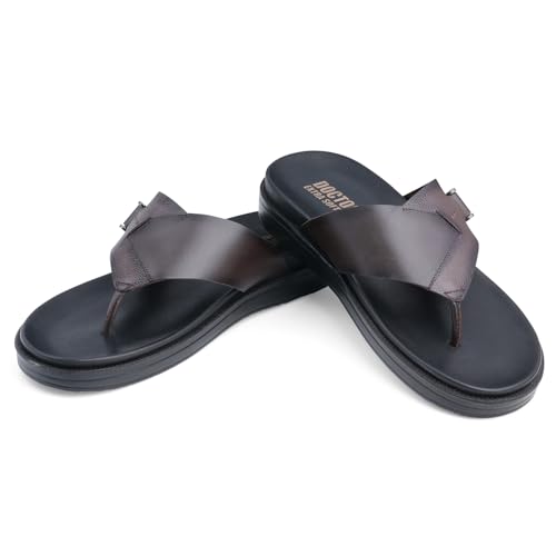 Image of DOCTOR EXTRA SOFT Men's Classic Casual Original Leather Thong Black /Brown Sandals /Chappals with Memory Foam Cushion| Stylish & Non-Slip|Comfortable & Lightweight |Flip flops Slippers Gents & Boys F-2