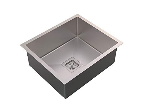Image of Carysil Micro Radius R10 Handmade 304 Stainless Steel Sink 21x18x8 Inches, 10mm Corner Radius, Single Bowl, Deep Bowl, Sloping Drain, SS Coupling, Special Padding & Anti-Condensation Undercoating
