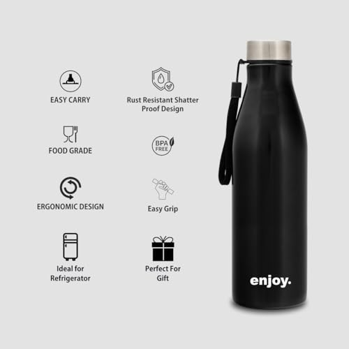 Image of Clay Craft VACBOTT Bingo Single Walled Non Insulated Water Bottle-1200ML, 5-Piece(Black) Leak Proof | Easy Grip |Easy To Carry| Gym Bottle | Home | Kitchen | Hiking | Treking Bottle | Travel Bottle