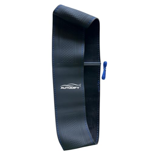 Image of Black with Blue Stitch Leather Steering Wheel Cover Universal Fit, Anti-Slip, Breathable, Comfortable Grip, Durable & Stylish for Cars Easy Install Long Lasting Protection