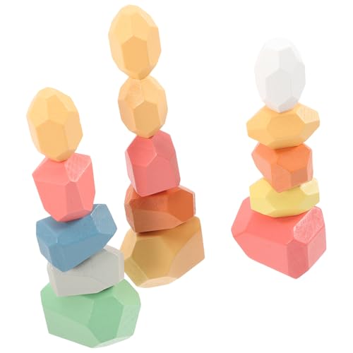 HYTROVE 15個 北欧風バランスストーン積み木 知育遊び 繊細仕上げ 滑らか角 早期発達促進 集中力向上 親子インタラクティブゲーム 幼児用彩