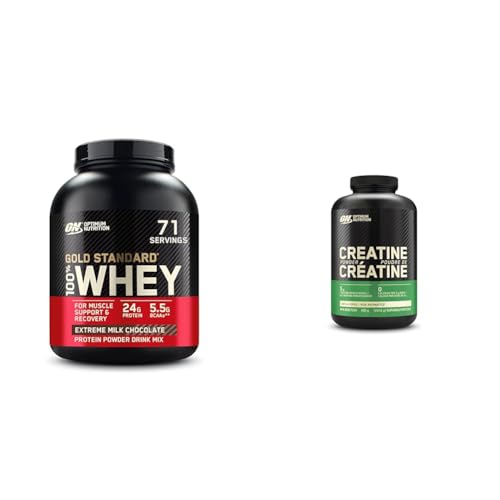 Strength & Recovery Pack: Gold Standard 100 Percent Whey Protein Powder 5LB Extreme Milk Chocolate & Optimum Nutrition Creatine Monohydrate Micronized Powder 600g