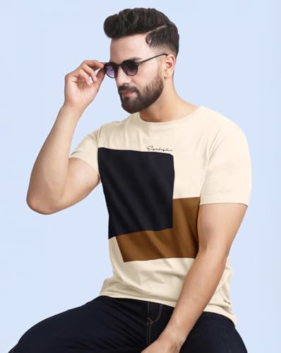 Image of Noble Monk Men Regular Fit T-Shirt | Round Neck | Half Sleeve | Self Design | Casual T Shirt for Men