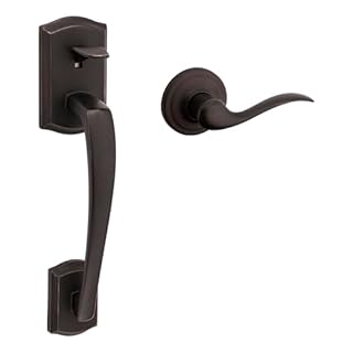Kwikset Prescott Front Door Handle No Lock, Entry Handleset Exterior with Interior Reversible Handed Lever, Non-Locking, Venetian Bronze, Deadbolt Not Included, with Microban Protection