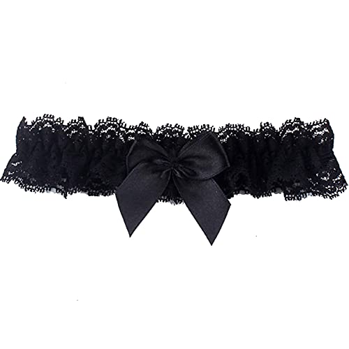 LeJulyeekay Ealafee Women Sexy Mesh Wedding Garters for Bride with Bow Party Prom Leg Garter (A1-black)