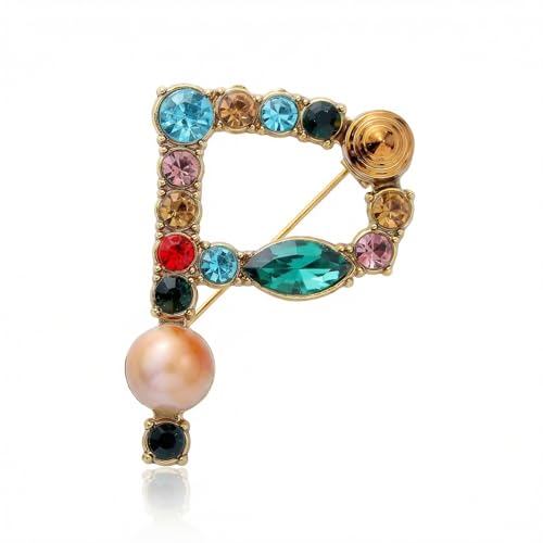 Image of Initial Brooch Pins A-Z 26 Letters Brooches For Women Colorful Enamel Alphabet Pin Pearl Crystal Lapel Pin