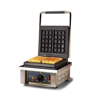 Equipex GES20 Single Cast Iron Plate Waffle Maker with Liege Pattern Plate, Stainless Steel, 120v, NSF