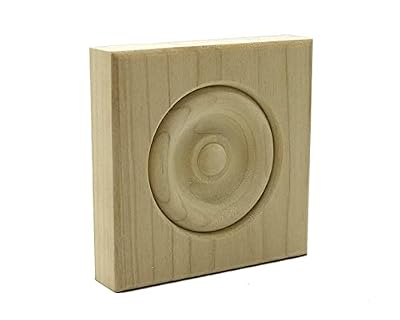 3/4" x 3 1/2" x 3 1/2" Poplar (Paint Grade) Rosette Bullseye Plinth Blocks, Hardwood (10)