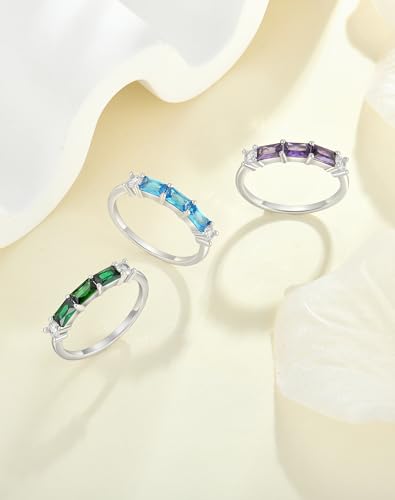 YL Cushion Princess Emerald Cut Eternity Ring for Women, Solid 925 Sterling Silver 18K White Gold Plated Rectangular Birthstone Stacking Jewelry4